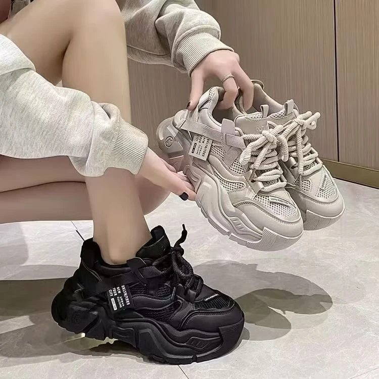 Y06春秋款防网面透气老爹鞋女新款厚底网红小个子增高老爹鞋