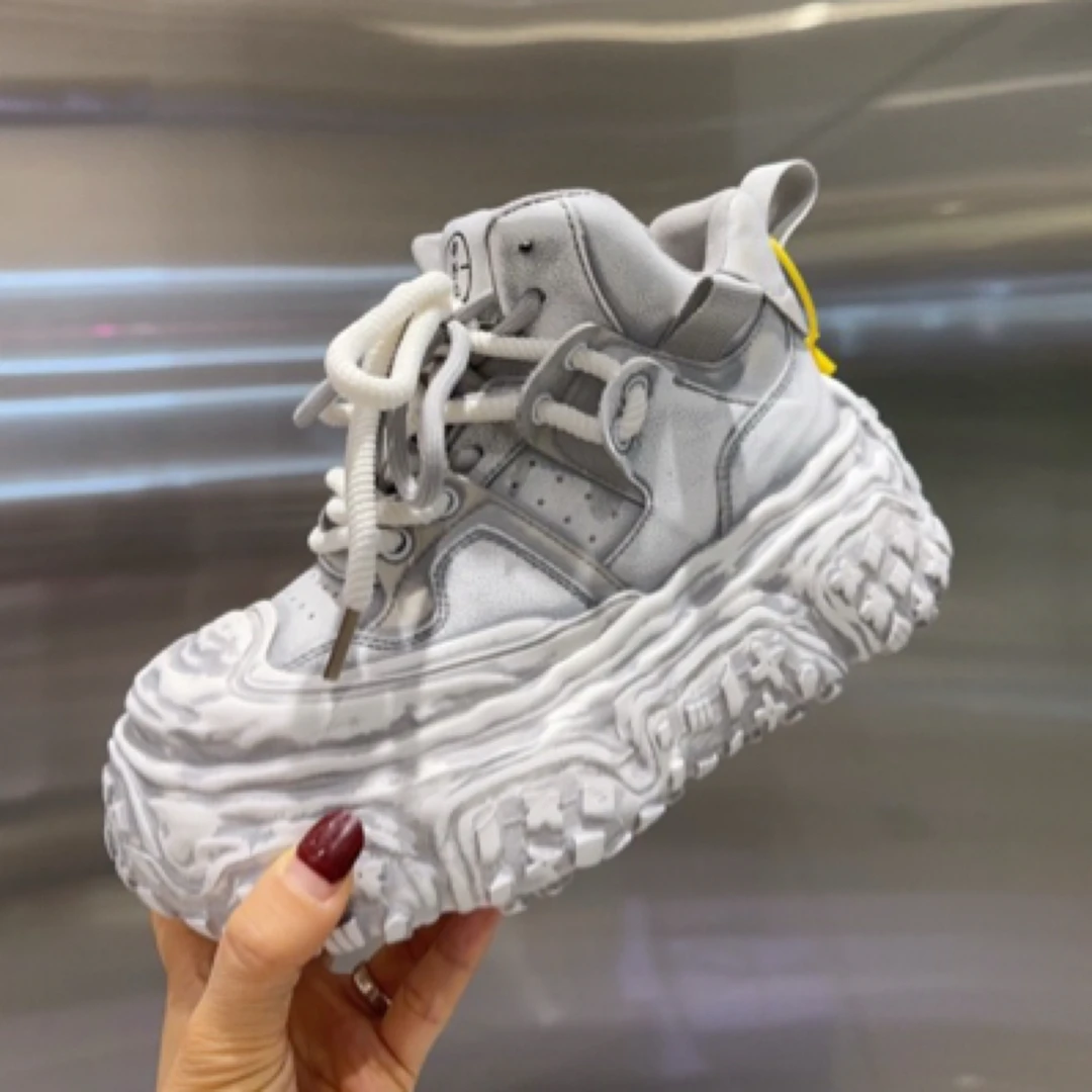 0.8【高帮】暴风雪韩版溶解底轮胎老爹鞋【做旧灰白】5557