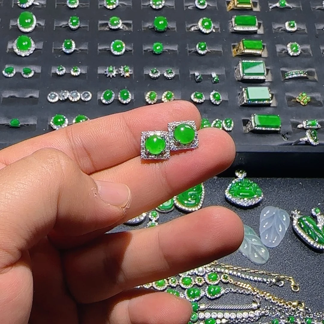 翡翠银S925镶嵌耳饰