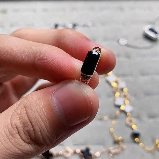 翡翠18K金镶嵌戒指缅甸天然a货墨翠