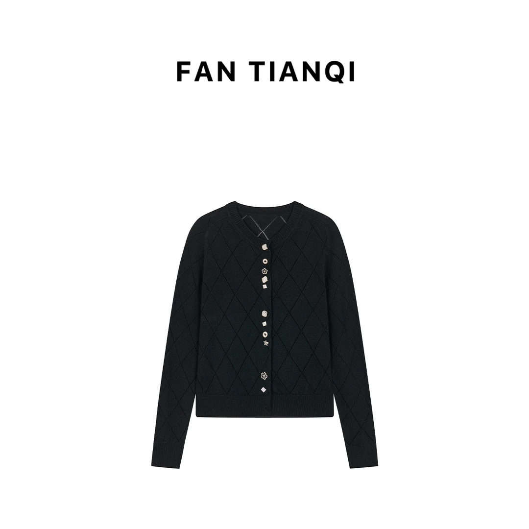 范天奇/FAN TIANQI【醒春集】菱形格镂空春装毛衣开衫FYSWT51209