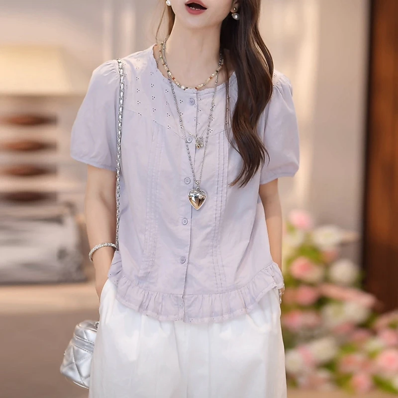 温柔法式衬衫设计感小衫2025夏季洋气时髦女装百搭显瘦短袖上衣女