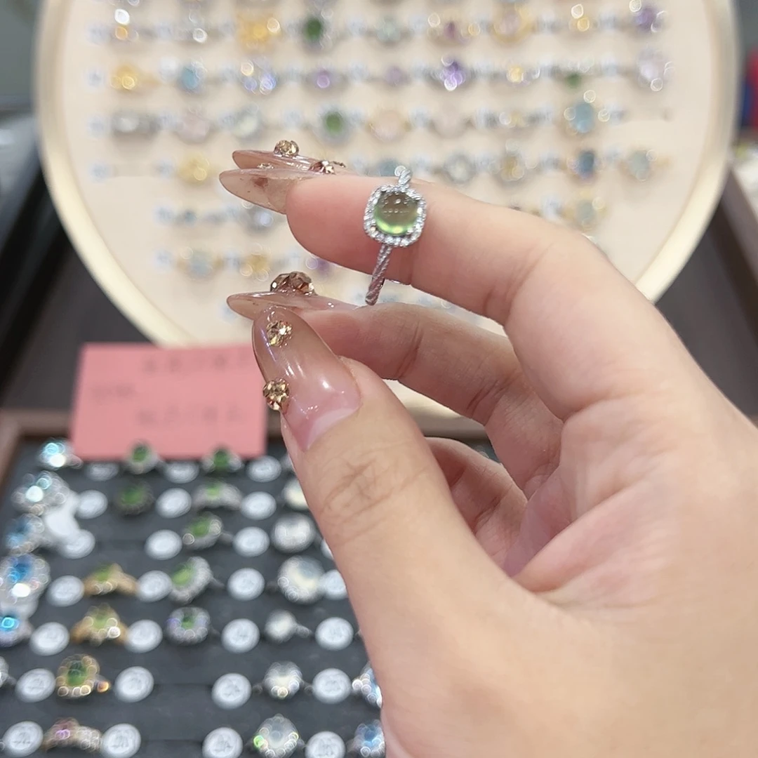 蛇纹石玉戒指银S925镶嵌