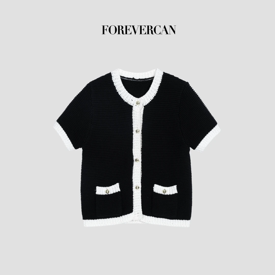 FOREVERCAN“梦回巴黎”复古经典款百搭针织短袖开衫上衣 MY4637