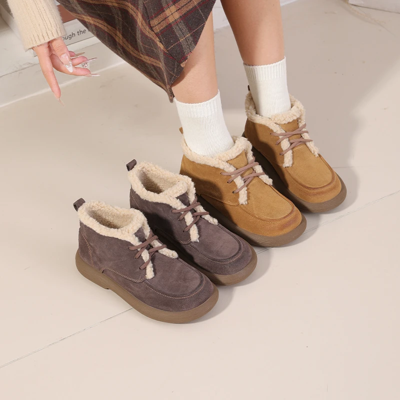 2025冬季新款绒里软底短靴圆头复古文艺显瘦外穿秋冬雪地靴H020-9