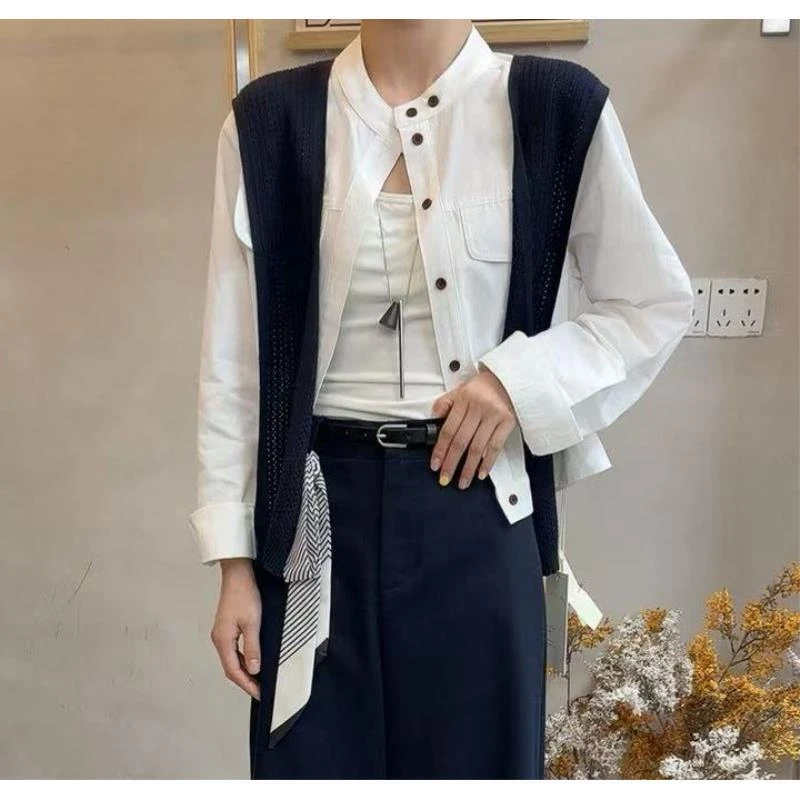 5449号58168#秋韩系立领假口袋上衣+披肩两件套C4-21