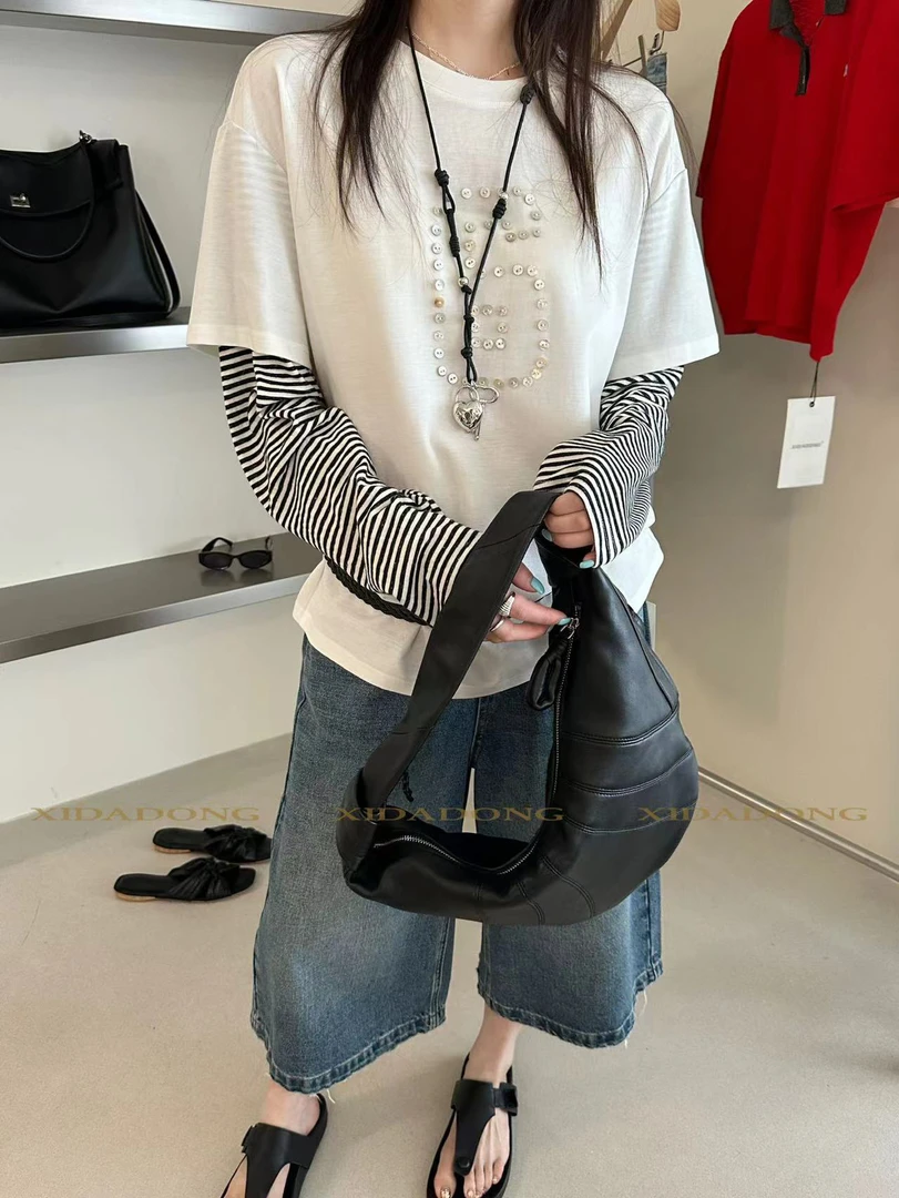 福秒-假两件！小扣子数字休闲百搭T恤（XD9157#）喜大东