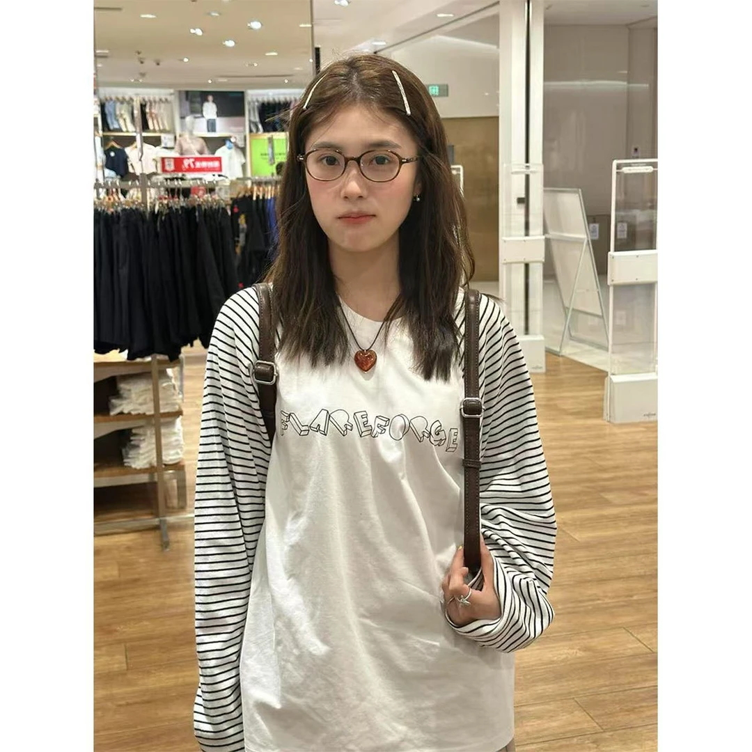 100%纯棉简约通勤长袖t恤女春秋季宽松显瘦休闲中长款上衣ins潮牌