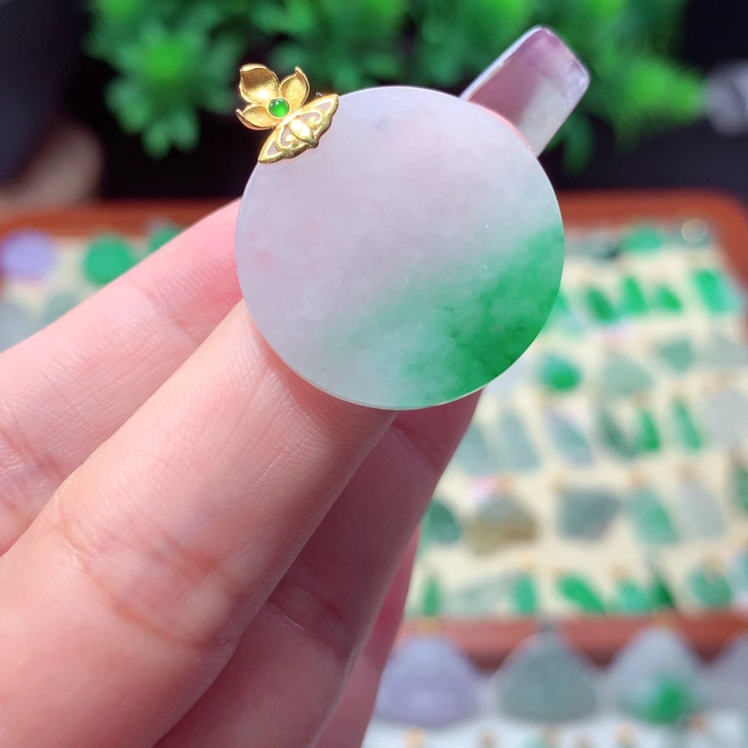 翡翠18K金镶嵌吊坠(不含链)