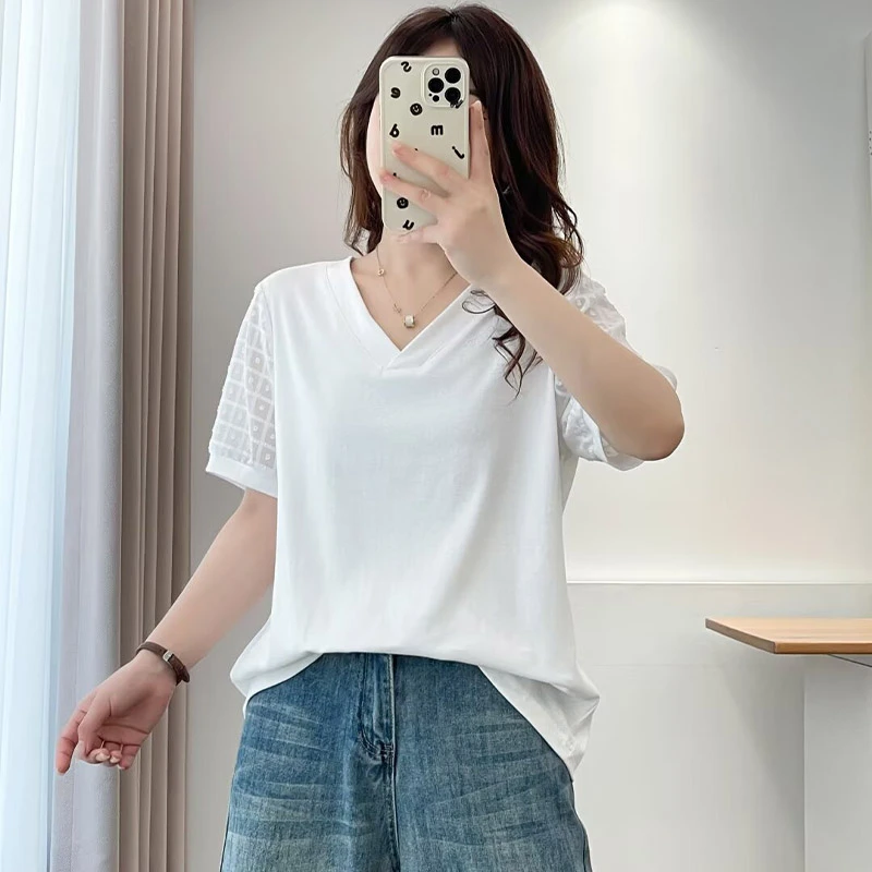 大码女装2025夏季新款短袖T恤女百搭时尚胖mm宽松遮肉体恤上衣服