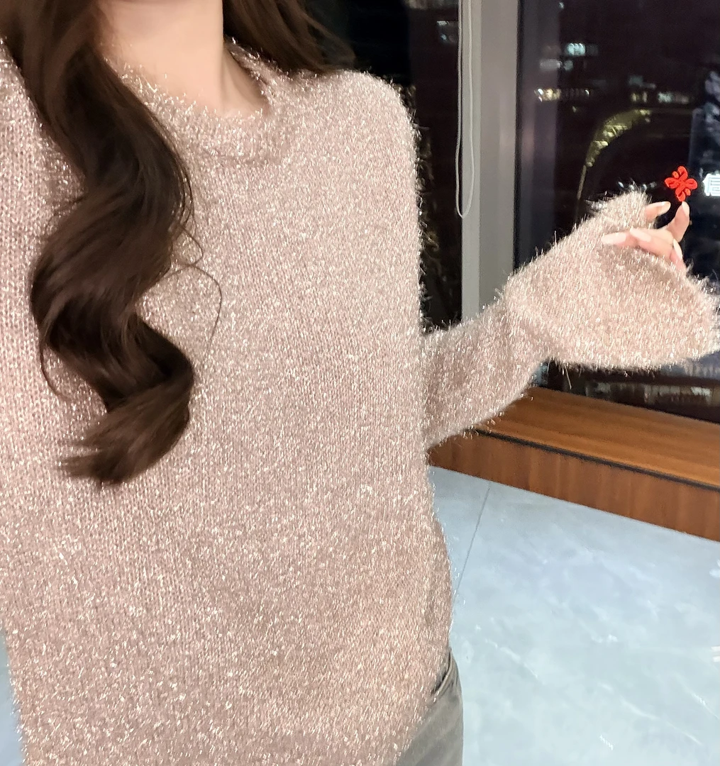 IS LULU| 气质流苏金银丝bling~拉毛套头针织毛衣