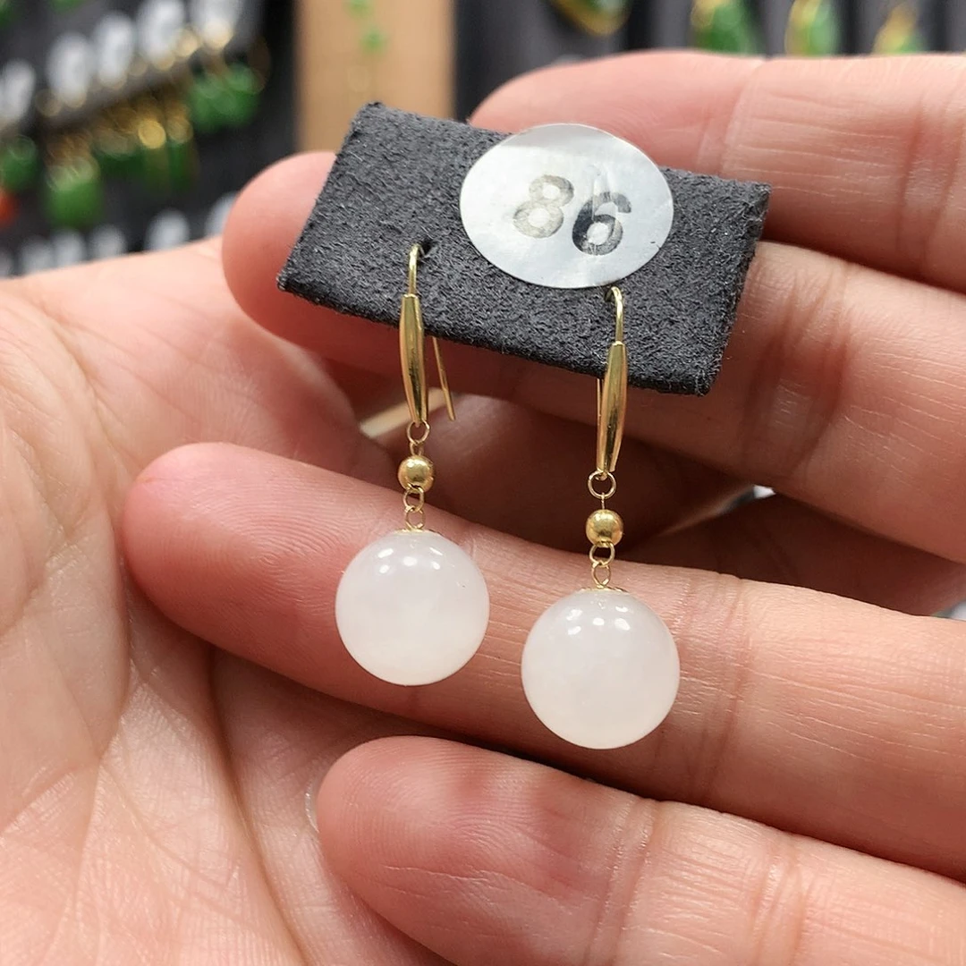 和田玉耳饰18K金镶嵌