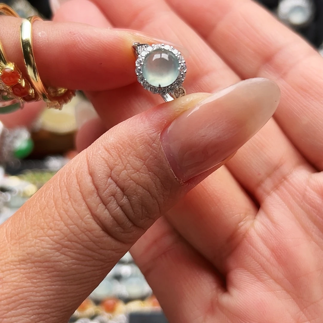 翡翠银S925镶嵌戒指缅甸天然A货翡翠戒指