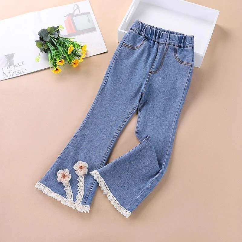 范哲萨女童裤子春秋款牛仔裤新款宝宝中大童儿童裤子女孩洋气喇叭
