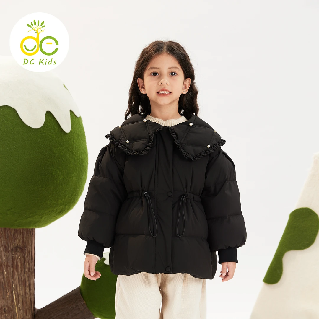 DC童装潮牌冬季上新冬季新品女童领子钉珠羽绒服中长款加厚儿童