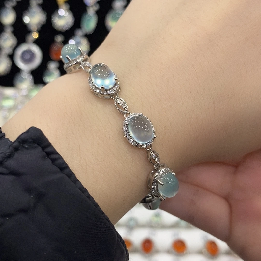 蛇纹石玉银S925镶嵌手链