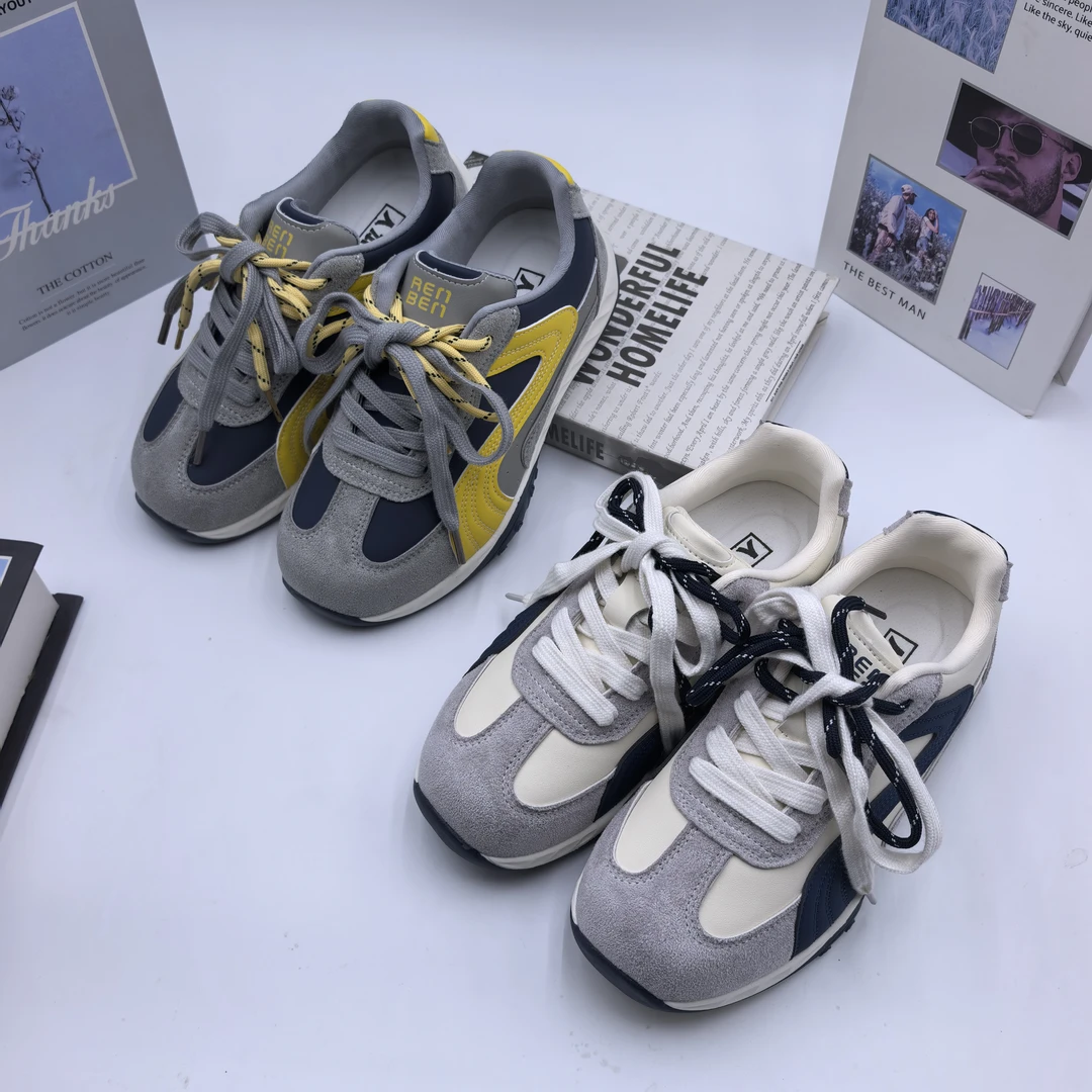 人本品牌2025秋季新款韩版圆头女鞋百搭潮流丑萌透气面包德训鞋女