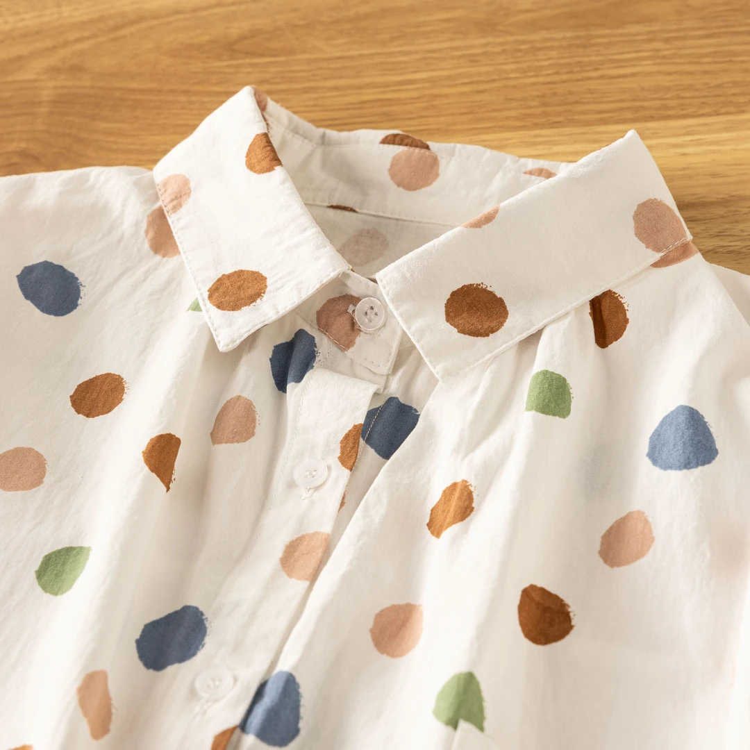 彩色波点印花翻领长袖衬衫女2025秋季新款韩版宽松百搭休闲上衣