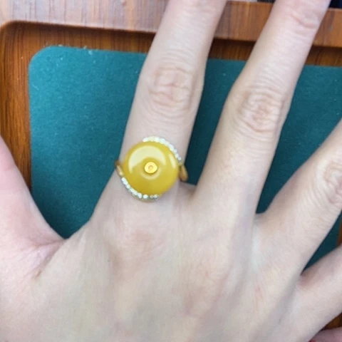 蜜蜡戒指银S925镶嵌戒指