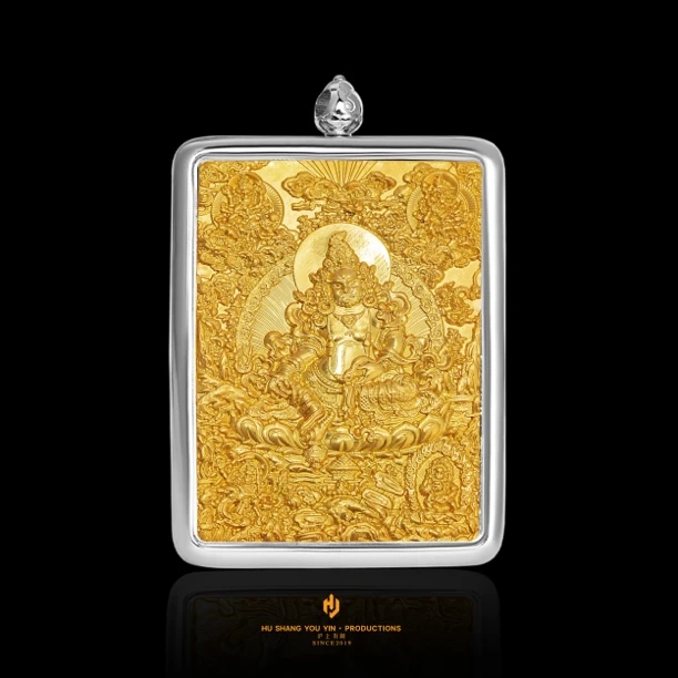 吊坠925银 【黄财神】原创设计方牌浮雕五路财财全身像双面项链