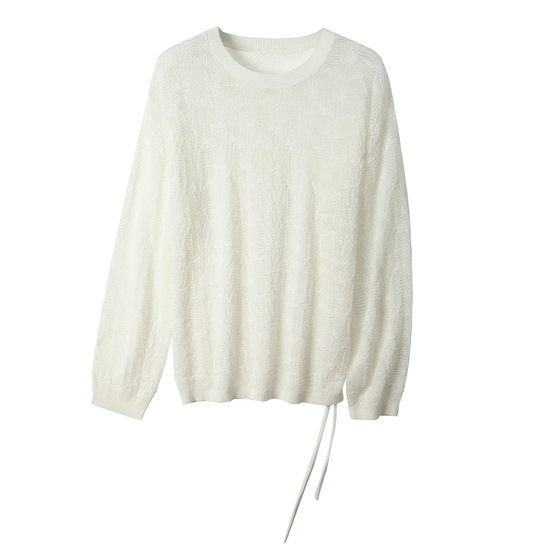 时尚圆领法式毛针织衫春季秋冬毛衣长袖打底衫落肩袖女装镂空