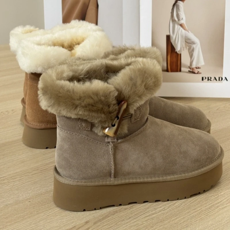 2025桑坡雪地靴女羊皮毛一体短靴冬季女鞋保暖棉鞋棉靴冬天鞋子毛