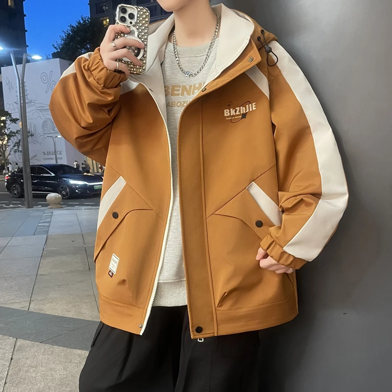 2025秋季新款连帽外套男拼色精致韩版宽松休闲港风初高中学生男装