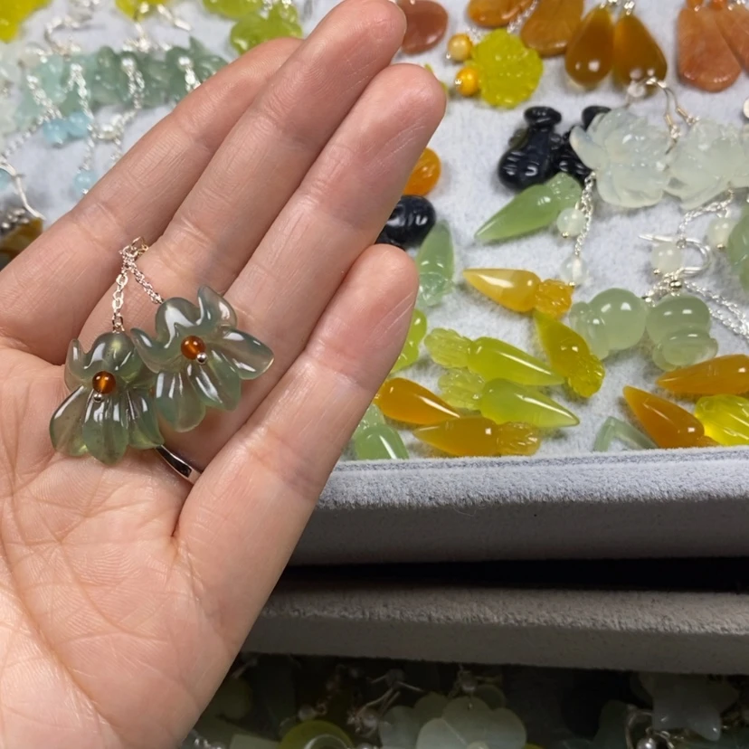 【闪购商品】蛇纹石玉挂件耳饰耳环项链未镶嵌8*