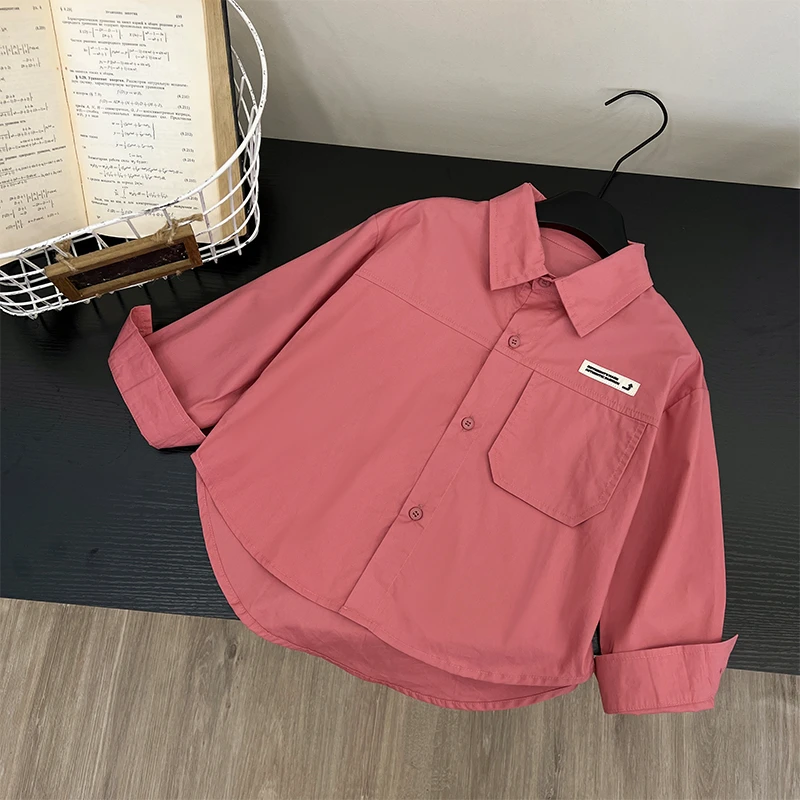 现货-【兔小呗】秋装儿童韩版时尚潮流宽松翻领尖领衬衫AD0436