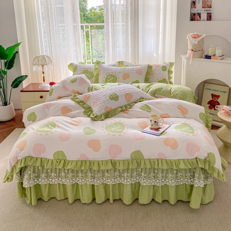 新款夹棉床盖款被套四件套 韩版床上用品四件套可以机洗