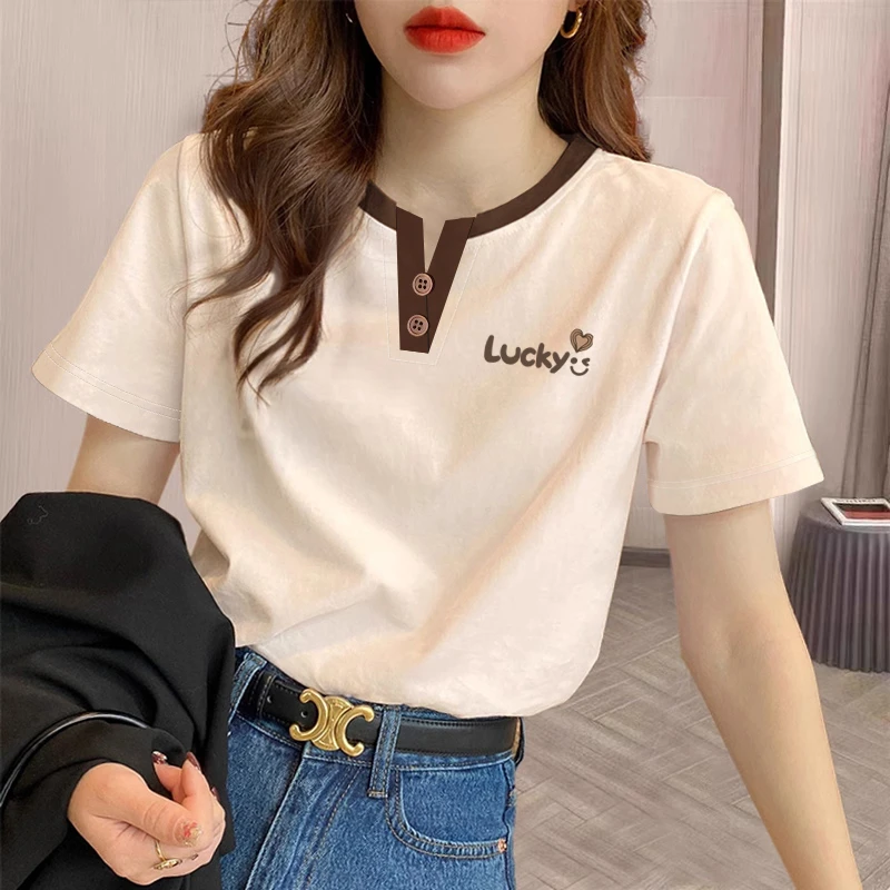 2025年秋季新款印花圆领潮流T恤百搭设计感纯色T恤