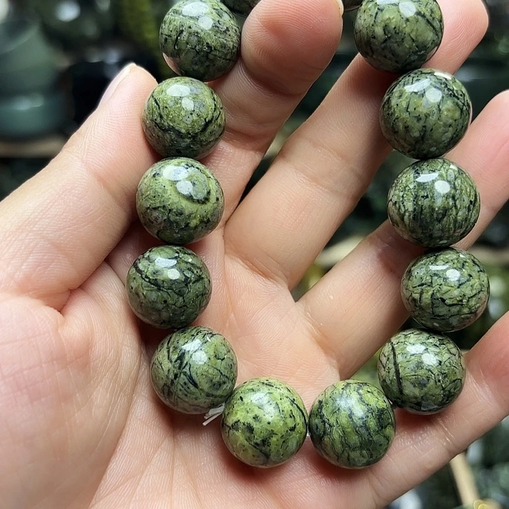 蛇纹石玉未镶嵌珠宝半成品藏玉药王石网格1.6福利款手串