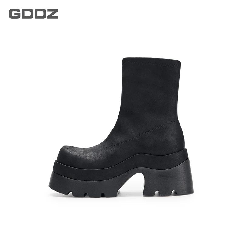 小个子厚底增高显瘦弹力靴女粗跟高跟袜靴瘦瘦靴短靴GD-250816-1