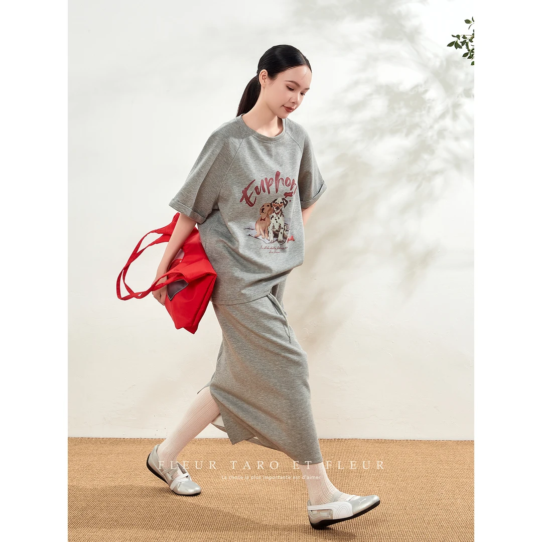 miu系穿搭时尚套装女2025新款夏小狗印花卫衣短裙两件套