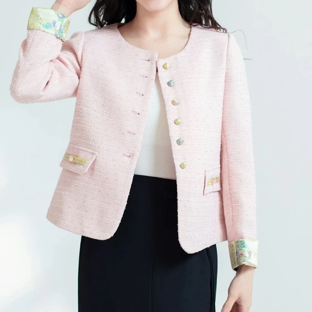 【Z2611】2025春新款时尚洋气休闲百搭袖口拼接小香风短外套女L4