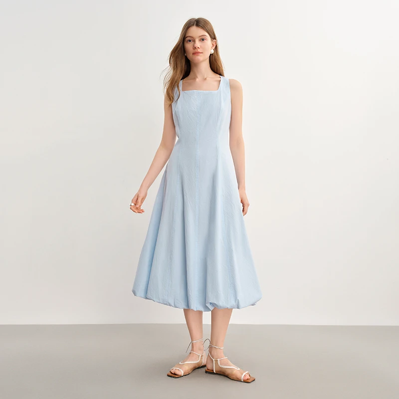 独束大码女装无袖水母背心连衣裙法式气质收腰吊带裙25DS82833