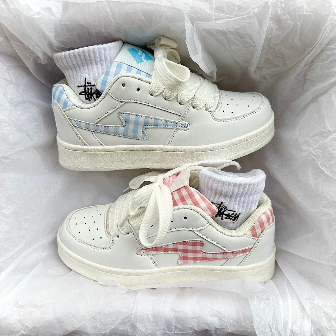 男生休闲鞋运动2025四季鸳鸯面包鞋方格设计原创小众透气滑板鞋女