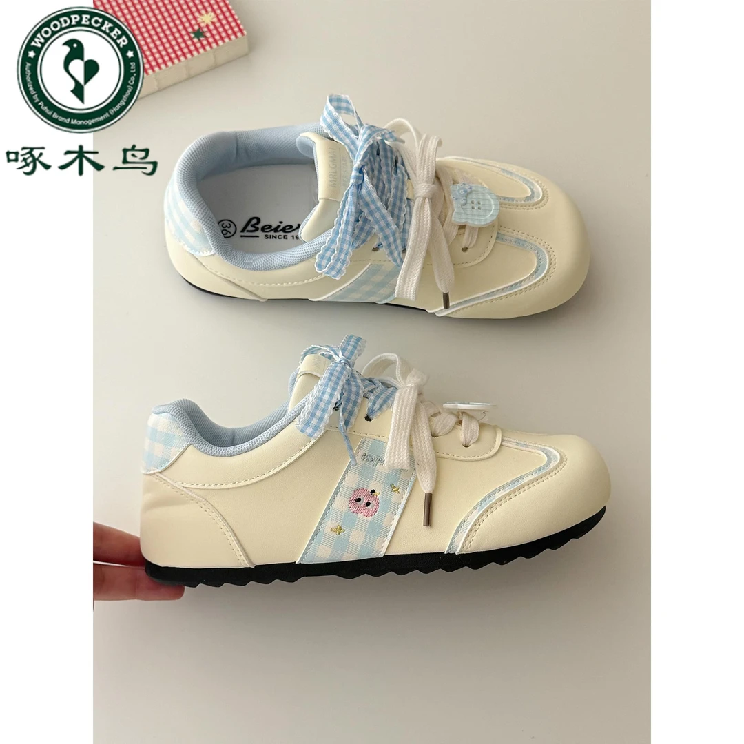 啄木鸟透气德训鞋女秋季2025新款学生泡芙鞋板鞋百搭休闲小白鞋