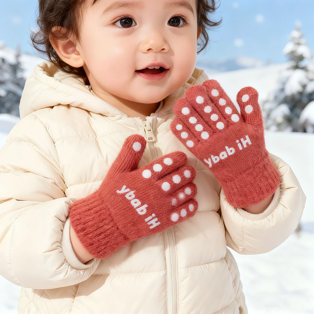 1-3岁宝宝秋冬季手套薄款爬行专用防滑幼儿小孩男女儿童保暖五指2