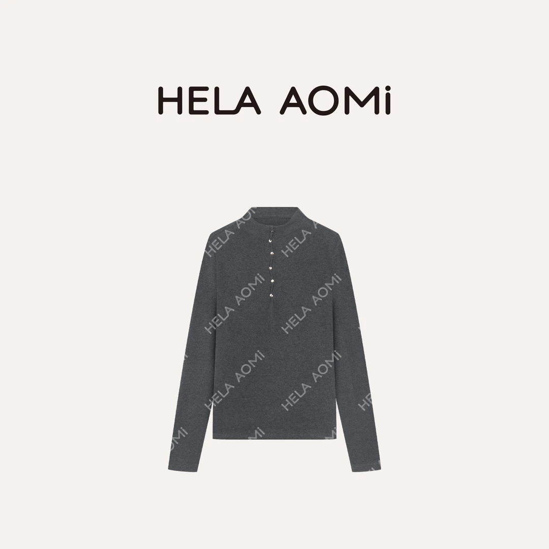 HELA AOMI “纽扣打底”绵羊毛山羊绒罗纹肌理感打底衫CY5CB23624