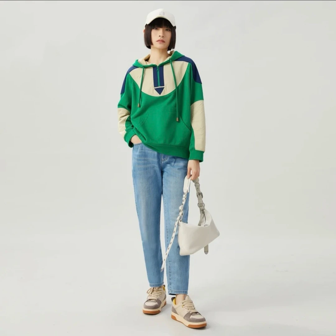 【阿玛施AMASS】高腰宽松气质牛仔裤九分休闲直筒裤蓝色裤子5100466