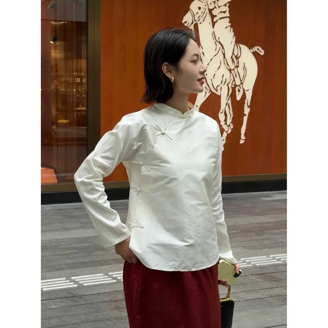 【吉娜王】「白月光」新中式国潮高档双宫绸长袖百搭衬衣