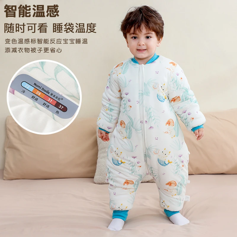 宝宝睡袋秋冬恒温夹棉加厚纯棉分腿防踢被防惊跳婴幼儿可拆袖睡袋