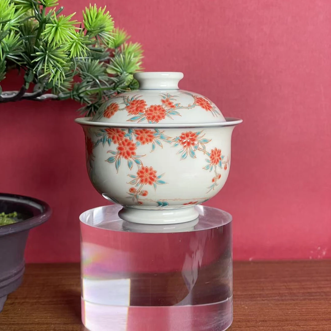 立勤堂 红绿彩落花流水盖碗 LQ408