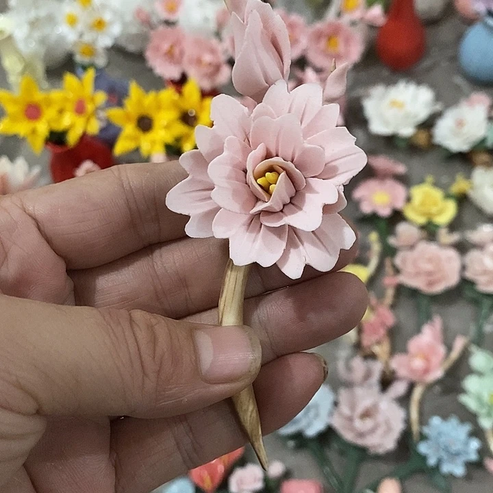 瓷片纯手工陶瓷花摆件瑕