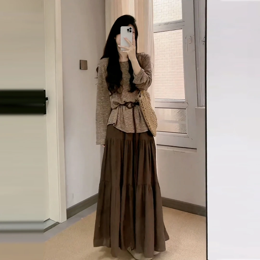 法式气质长袖连衣裙子女秋季2025新款高级感早秋显瘦穿搭一整套装