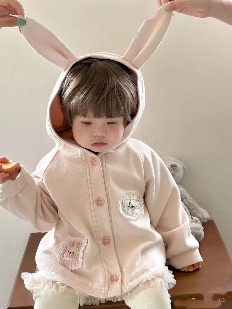 自制粉色兔耳朵外套