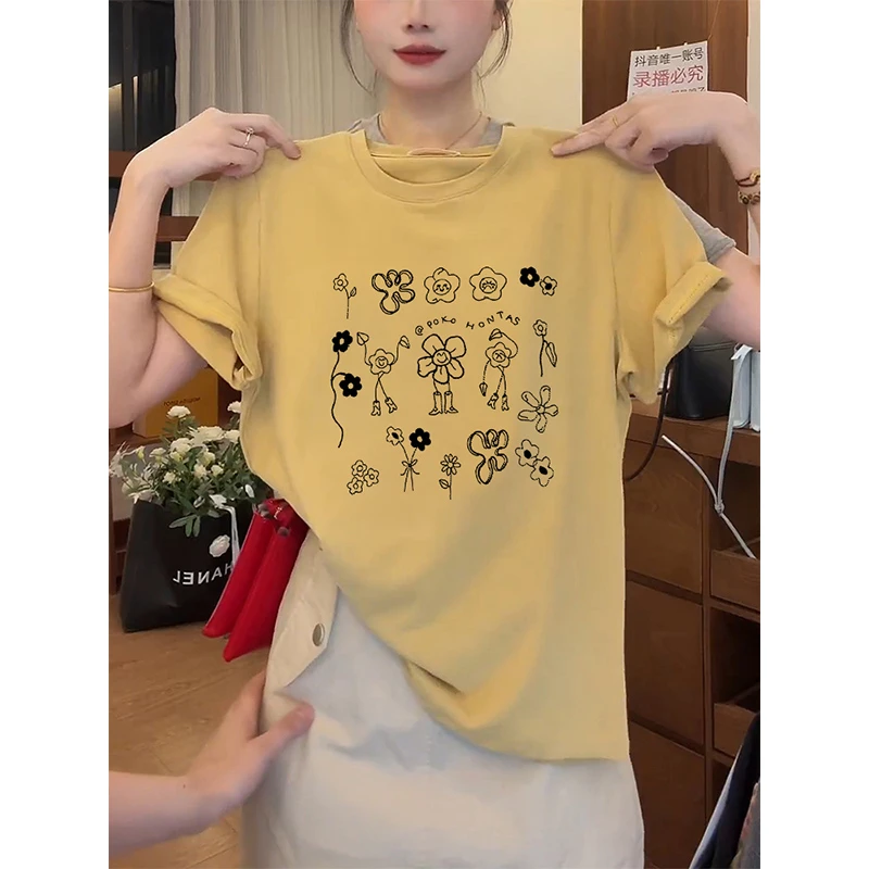 短袖T恤女2025夏季新款韩版宽松字母印花洋气黄色正肩爆款上衣潮