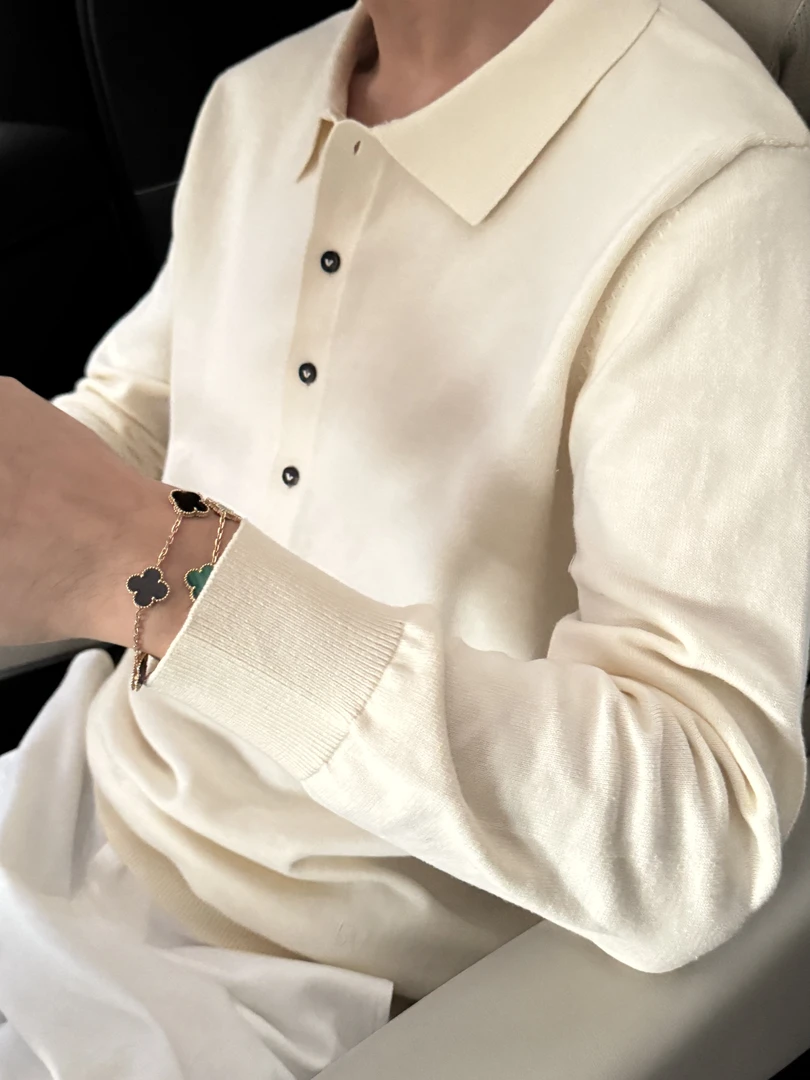 B*V版针织翻领POLO衫V字缝线纽扣设计师款男士时尚商务翻领POLO衫