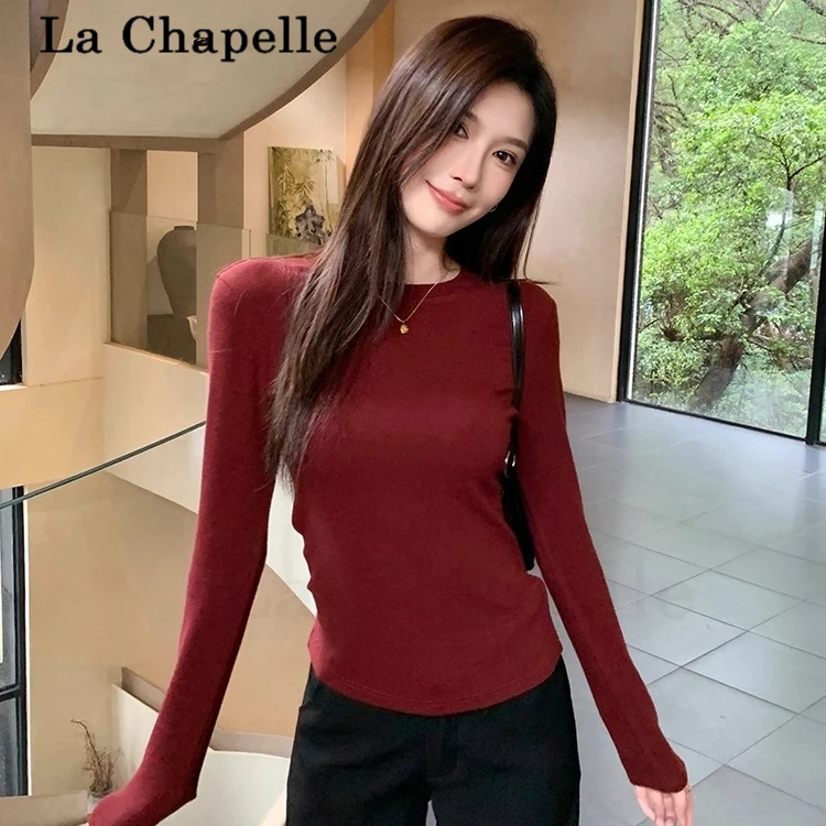 红色打底衫女长袖2026秋冬新款圆领t恤套头修身显瘦百搭内搭上衣
